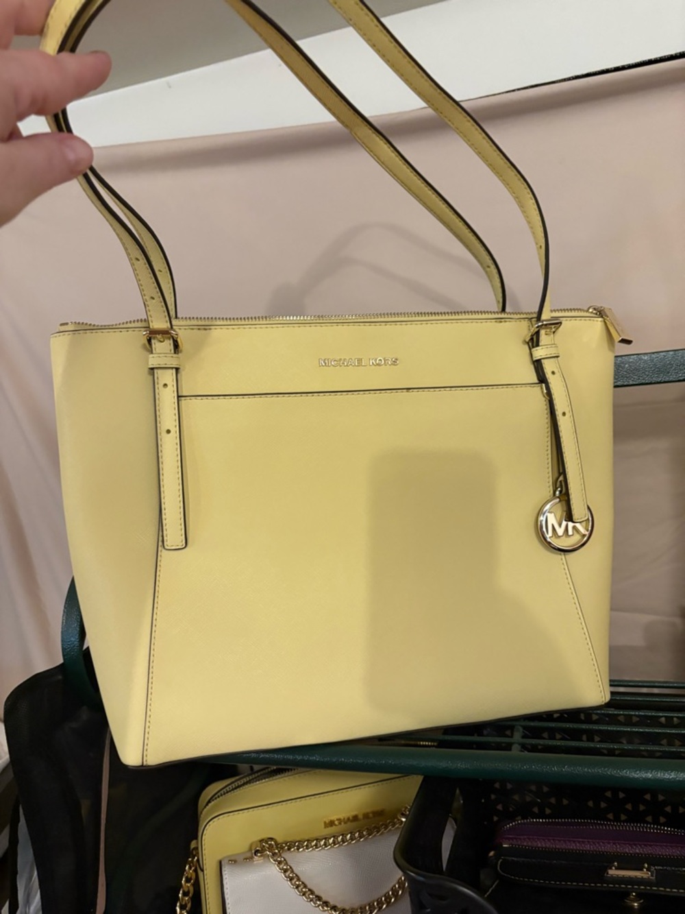 Michael Kors Lemon Yellow Saffiano Leather Tote with MK Charm